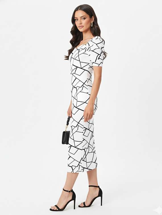 women printed puff sleeve bodycon dress - 22254450 -  Standard Image - 1