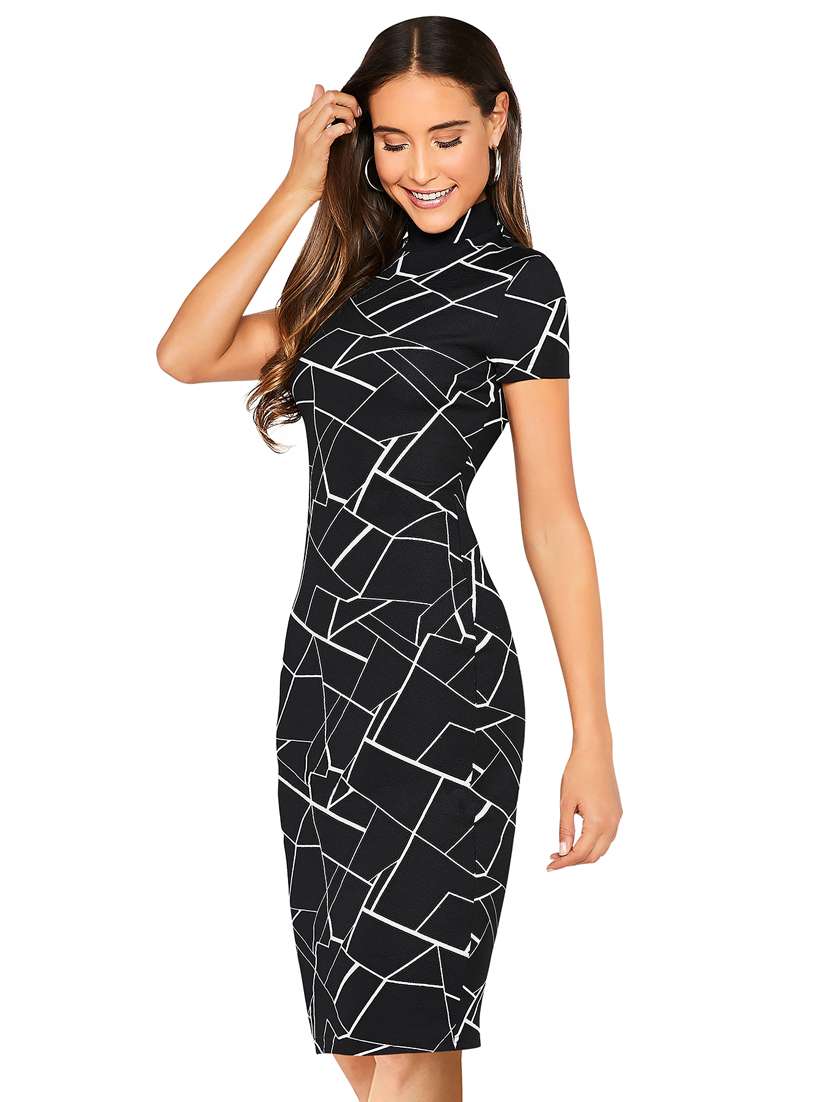 women printed short sleeve bodycon dress - 22254451 -  Standard Image - 1
