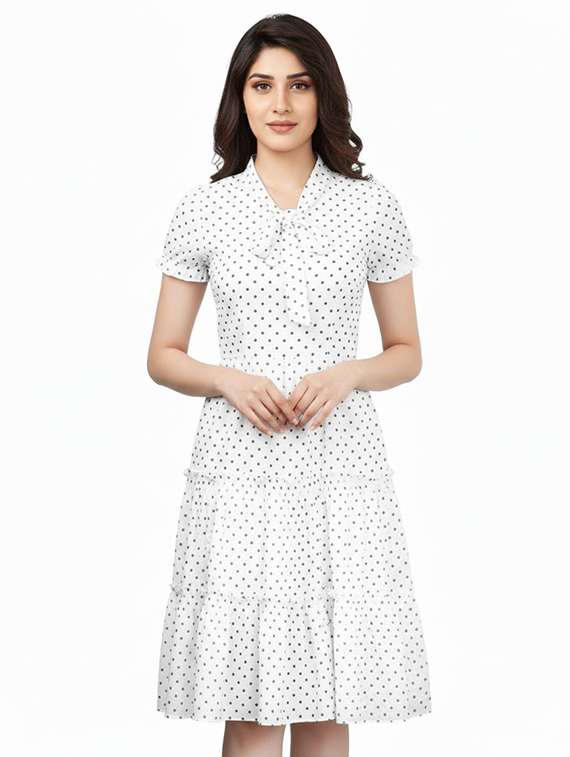 women polka doted short sleeve tiered dress