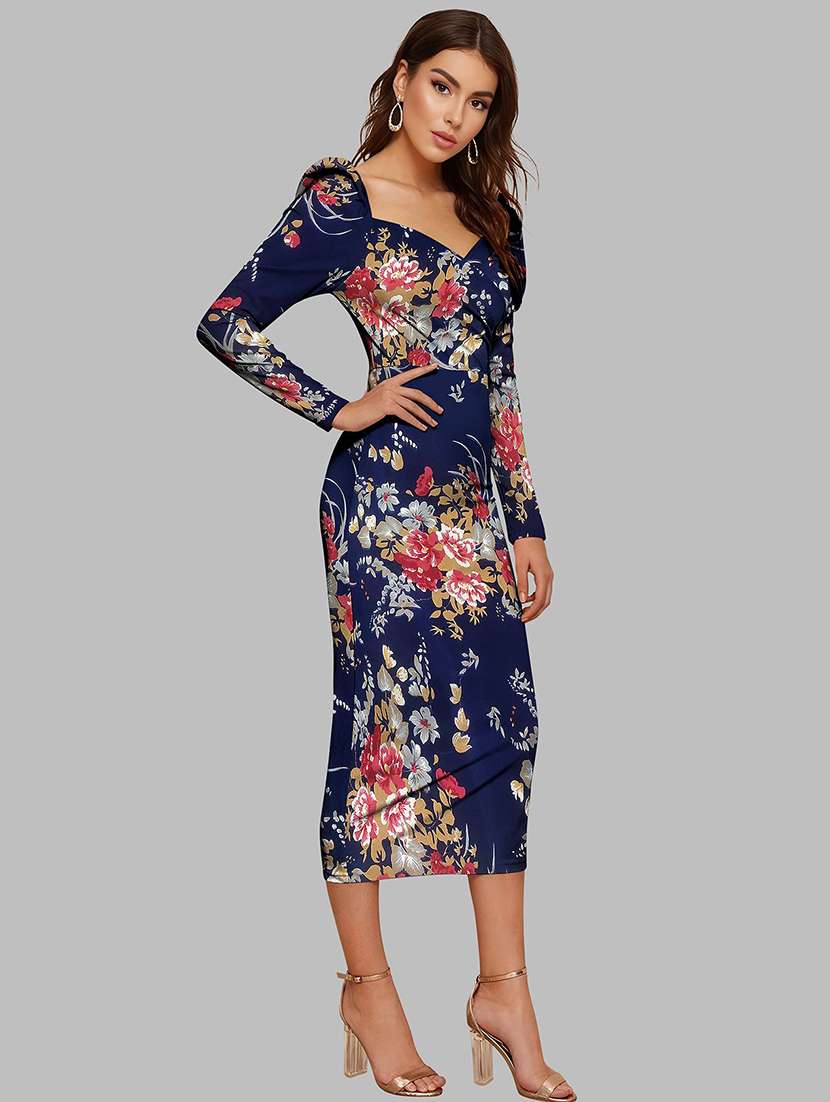 women printed puff sleeve bodycon dress - 22254473 -  Standard Image - 1