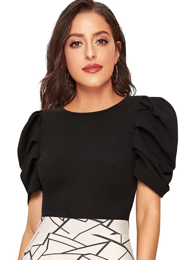 women printed puff sleeve fit & flare dress - 22254476 -  Standard Image - 4