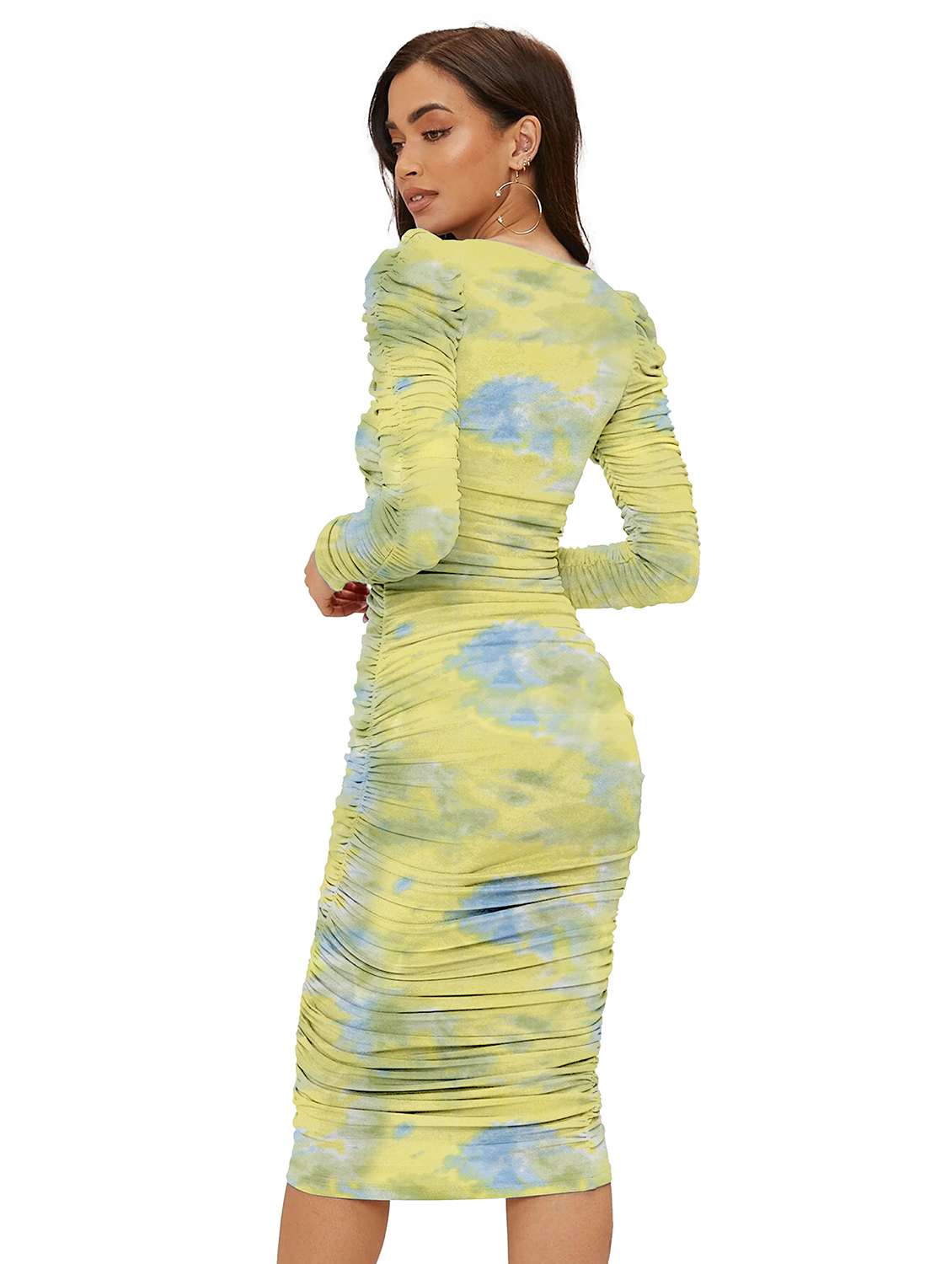 women printed puff sleeve ruched bodycon dress - 22254478 -  Standard Image - 1