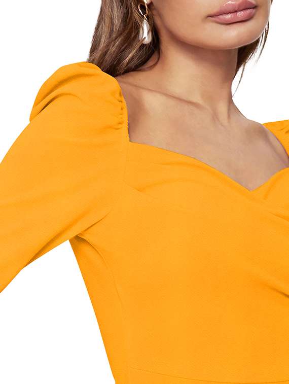 women solid puff sleeve straight top - 22254489 -  Standard Image - 4