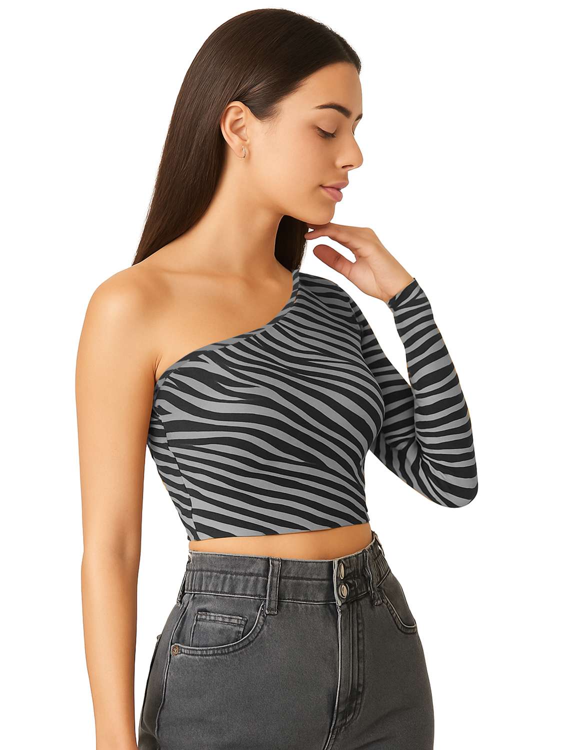 women animal print single shoulder crop top - 22254507 -  Standard Image - 1