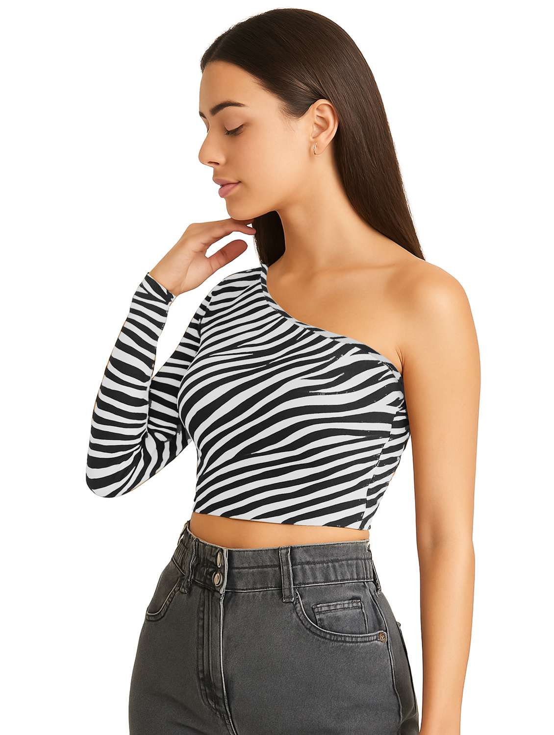 women animal print single shoulder crop top - 22254508 -  Standard Image - 1