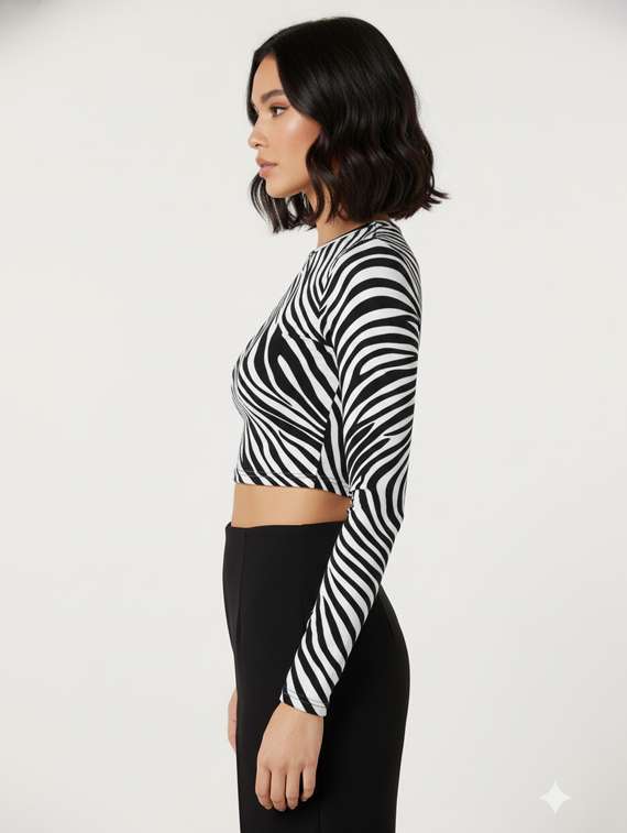 women animal print long sleeve crop top - 22254519 -  Standard Image - 1