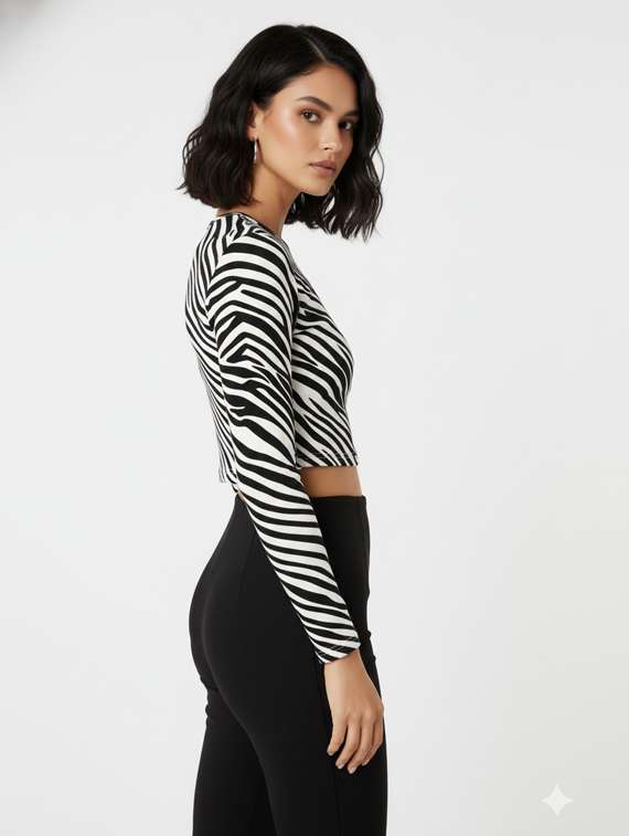 women animal print long sleeve crop top - 22254520 -  Standard Image - 1
