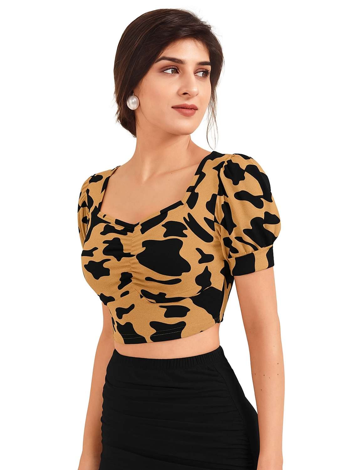 women printed puff sleeve crop top - 22254521 -  Standard Image - 1