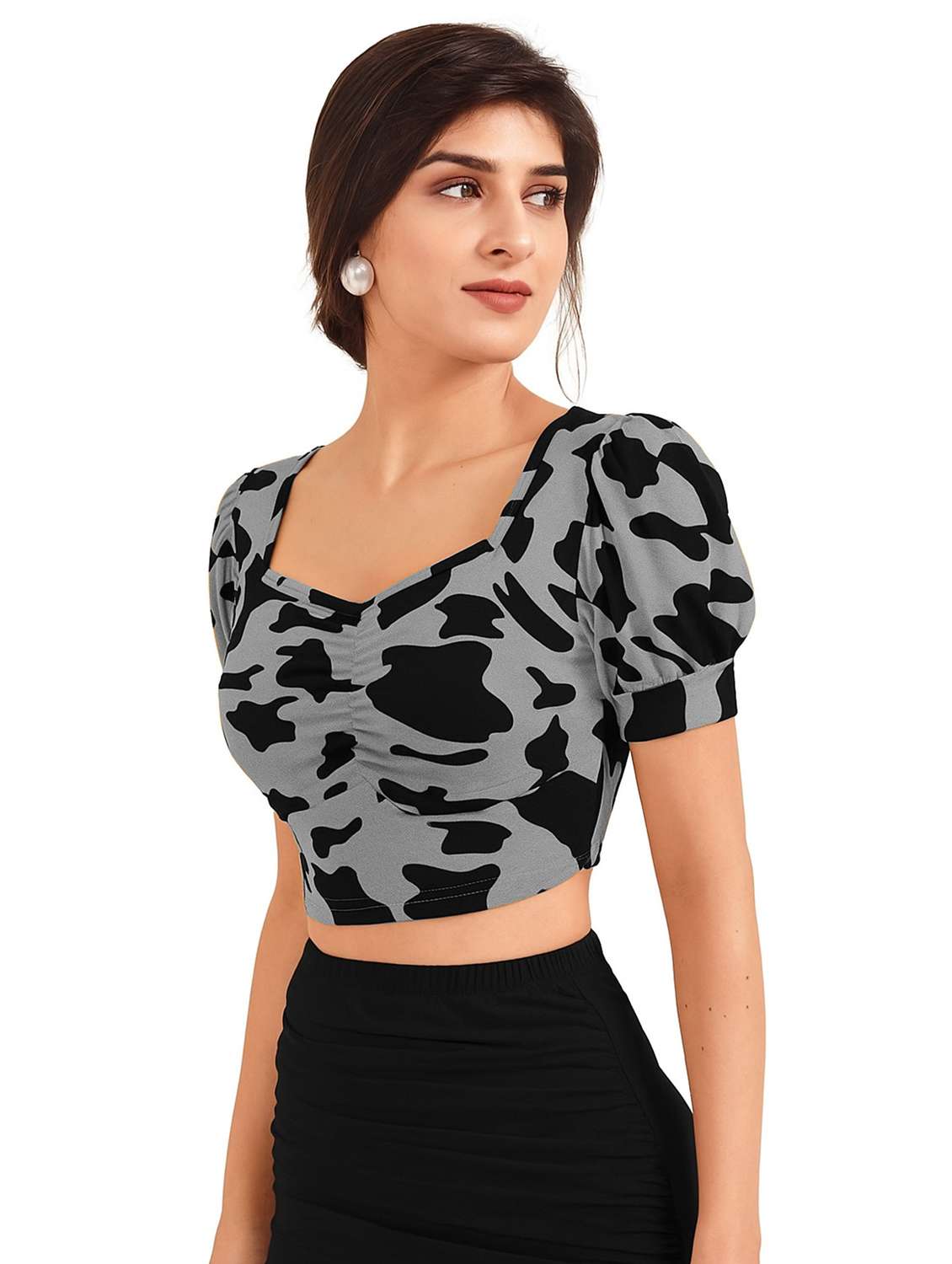 women printed puff sleeve crop top - 22254522 -  Standard Image - 1