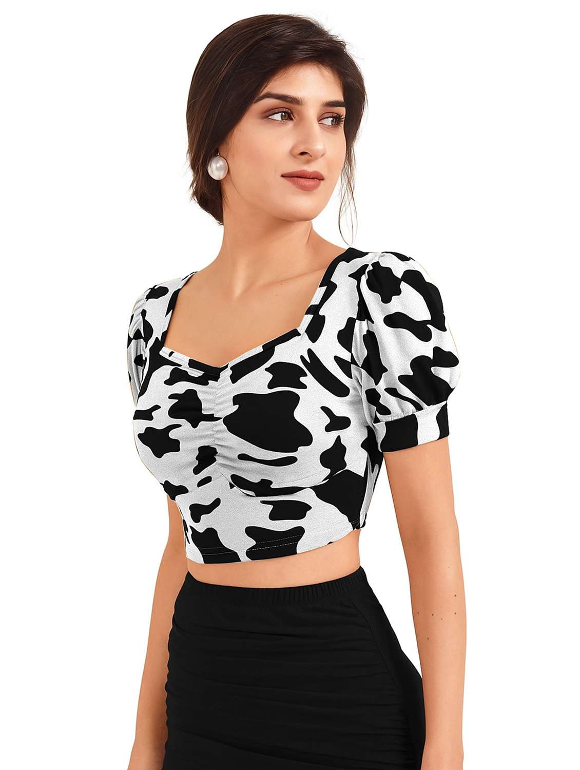 women printed puff sleeve crop top - 22254523 -  Standard Image - 1