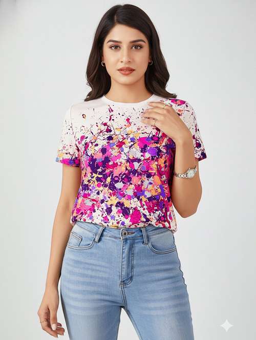 women printed short sleeve regular top - 22254540 -  Standard Image - 0