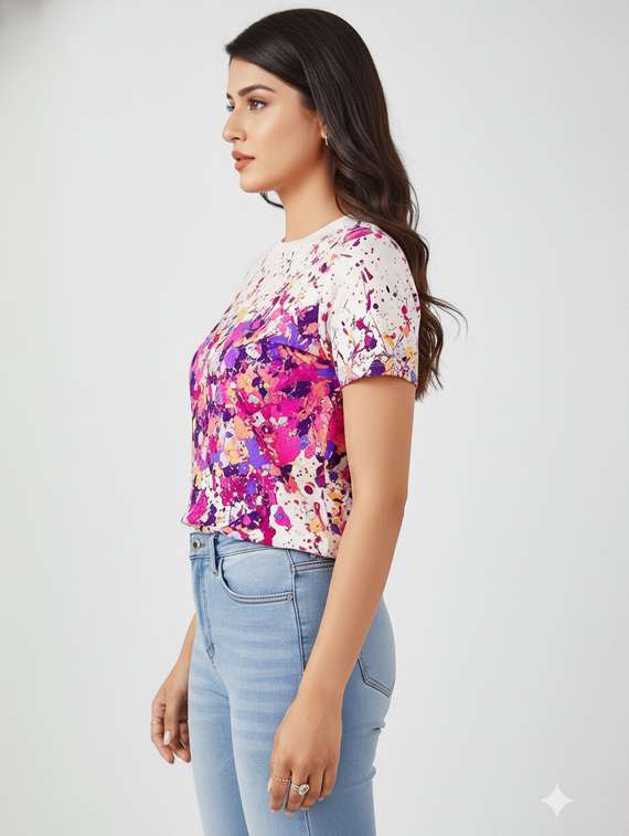 women printed short sleeve regular top - 22254540 -  Standard Image - 1