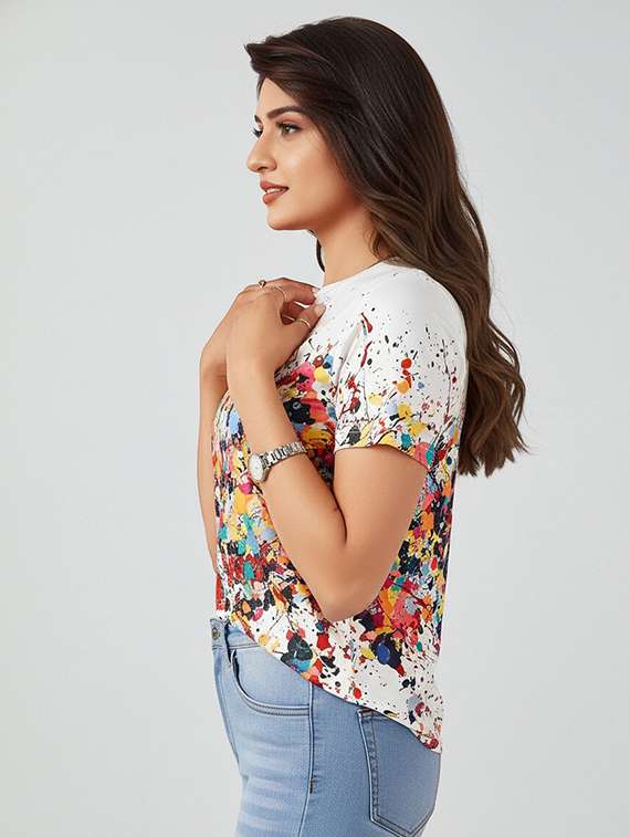 women printed short sleeve regular top - 22254541 -  Standard Image - 1