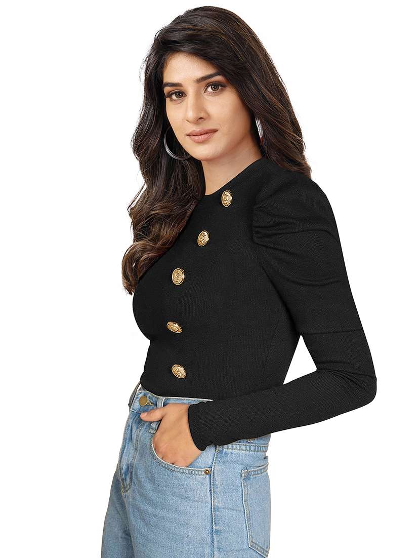 women solid puff sleeve straight top - 22254557 -  Standard Image - 1