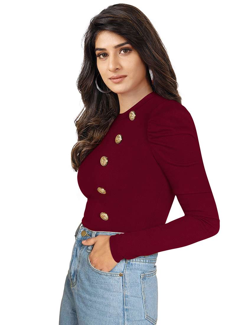 women solid puff sleeve straight top - 22254558 -  Standard Image - 1