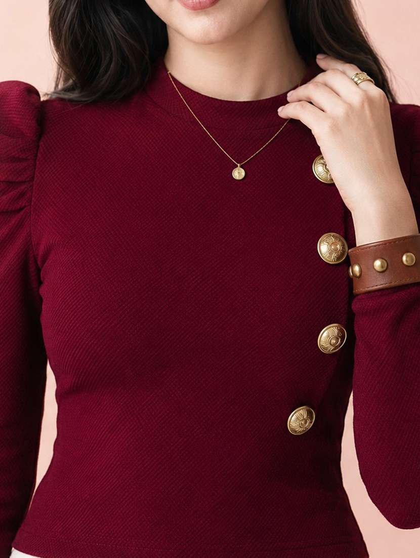 women solid puff sleeve straight top - 22254558 -  Standard Image - 1