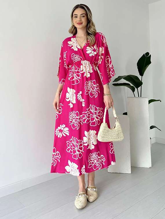women floral print three quarter sleeve fit & flare dress