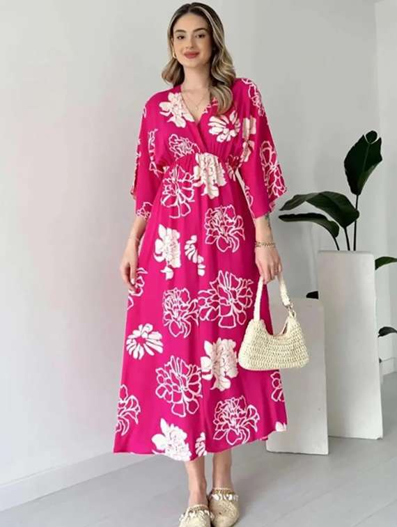 women floral print three quarter sleeve fit & flare dress - 22254646 -  Standard Image - 1