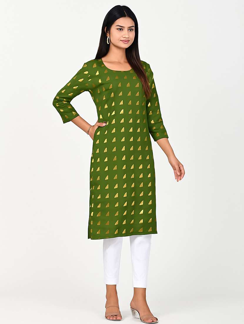 women foil printed three quarter sleeve kurta pant set - 22254860 -  Standard Image - 1