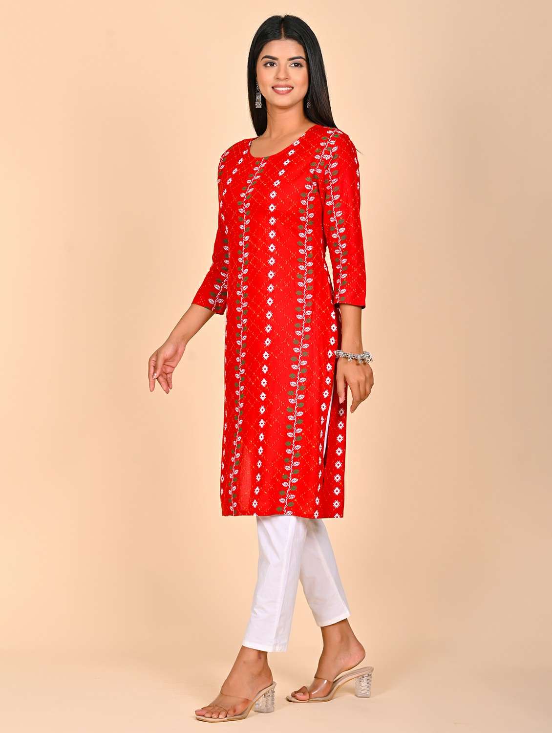 women printed three quarter sleeve kurta pant set - 22254863 -  Standard Image - 1