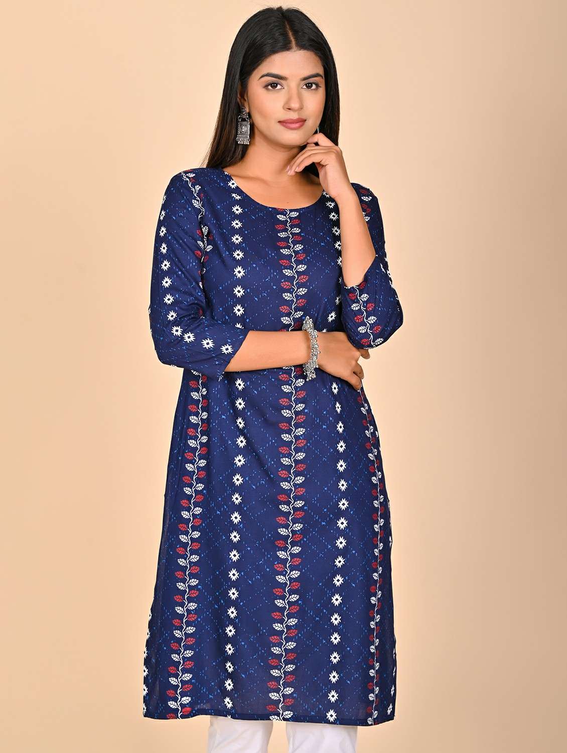 women printed three quarter sleeve kurta pant set - 22254864 -  Standard Image - 1