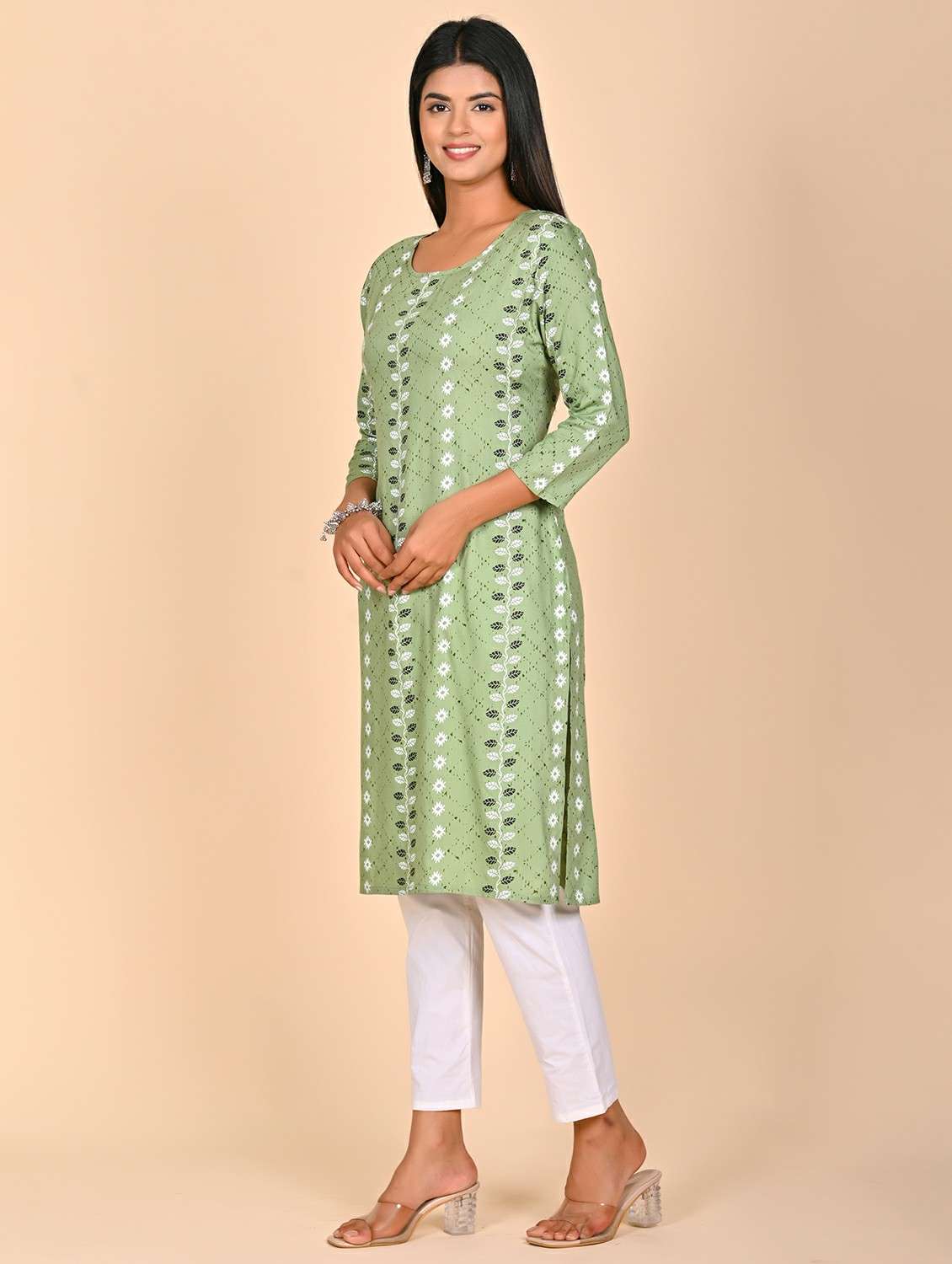 women printed three quarter sleeve kurta pant set - 22254865 -  Standard Image - 1