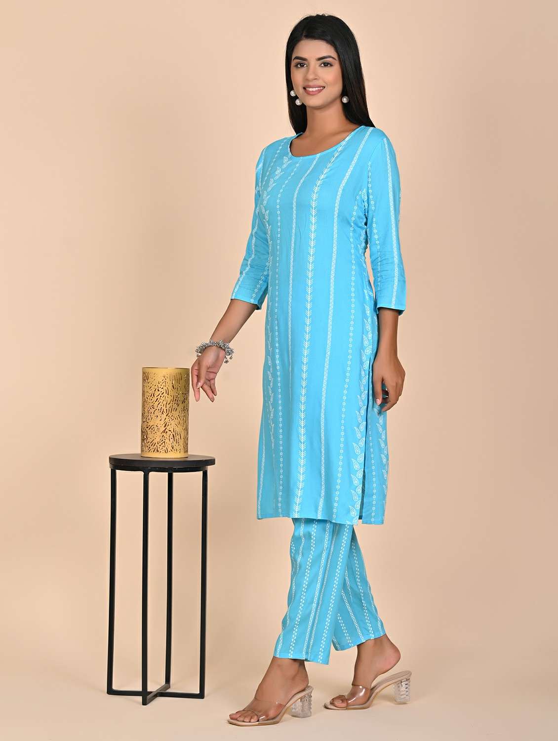 women printed three quarter sleeve kurta pant set - 22254868 -  Standard Image - 1