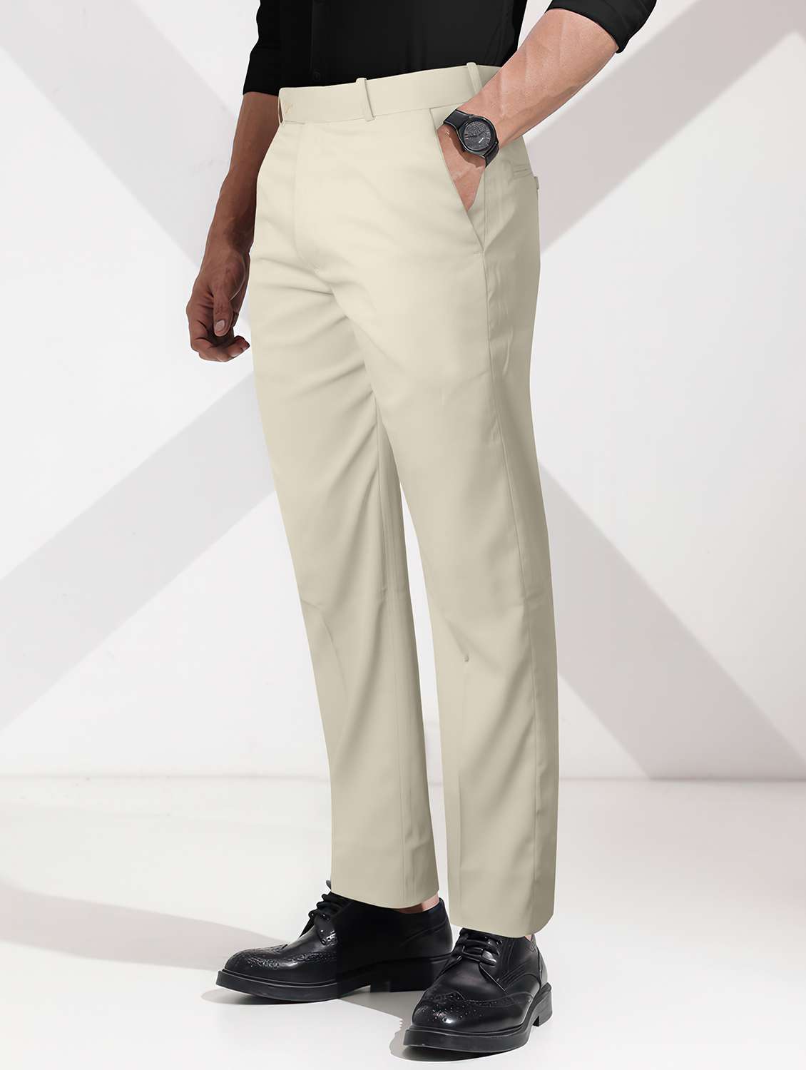 men solid mid rise straight formal trouser - 22254890 -  Standard Image - 1