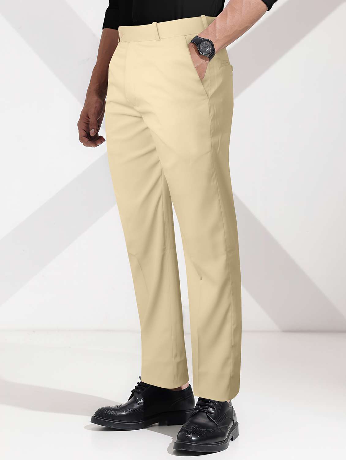 men solid mid rise straight formal trouser - 22254891 -  Standard Image - 1
