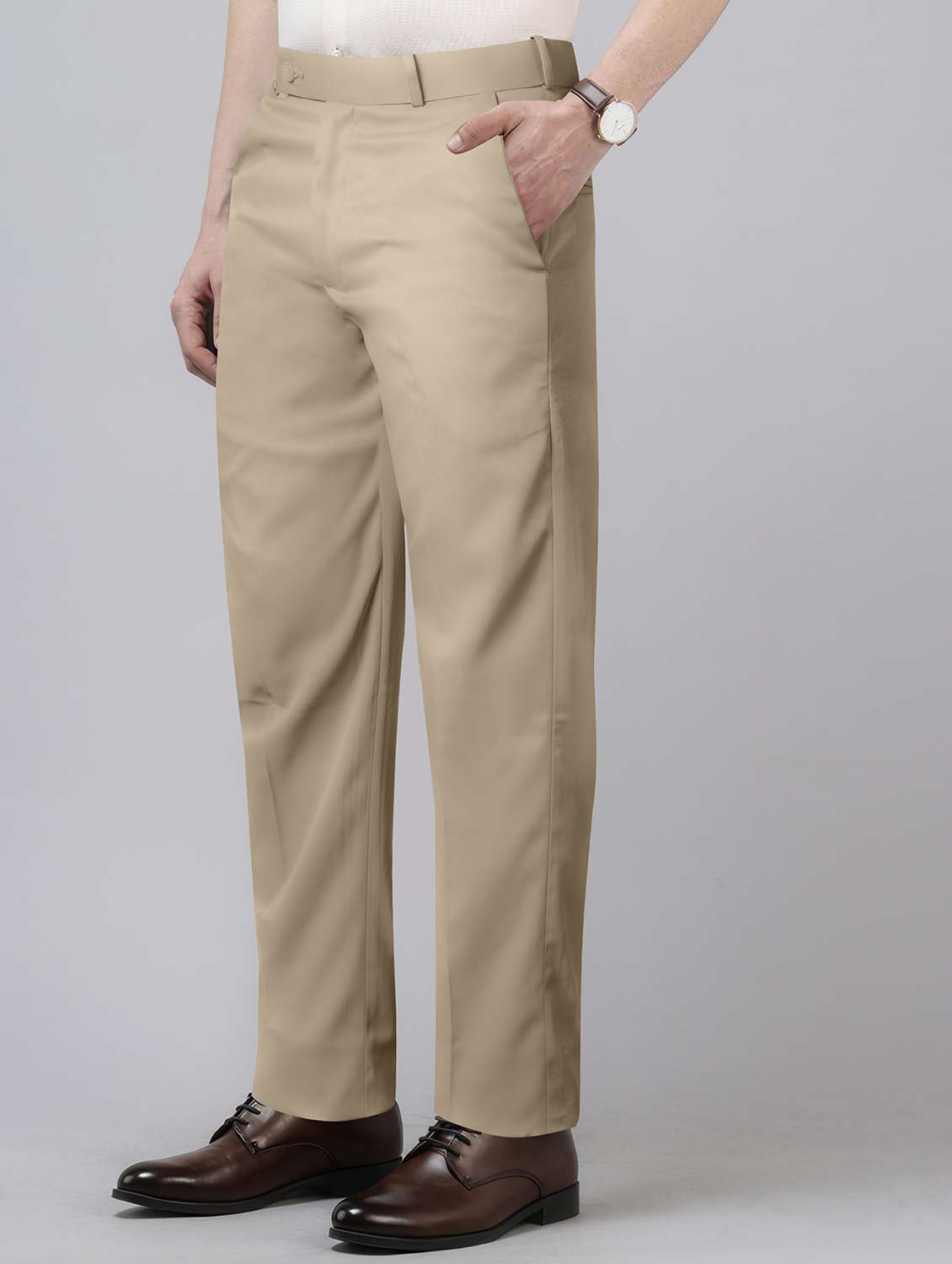 men solid mid rise straight formal trouser - 22254892 -  Standard Image - 1