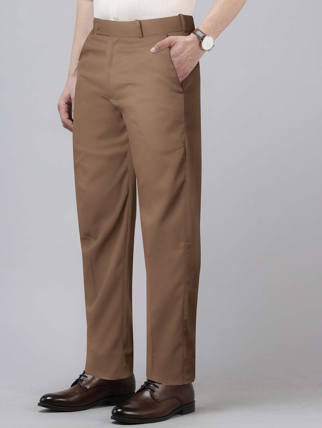 men solid mid rise straight formal trouser - 22254893 -  Standard Image - 1