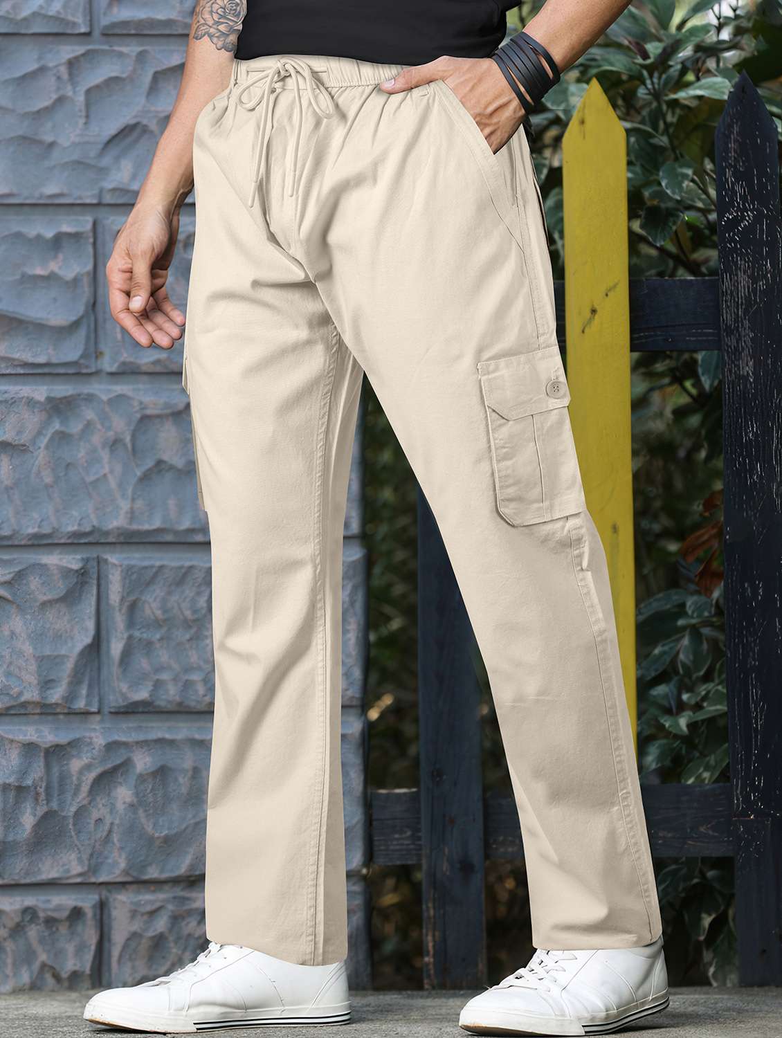 men solid mid rise cargo - 22254924 -  Standard Image - 1