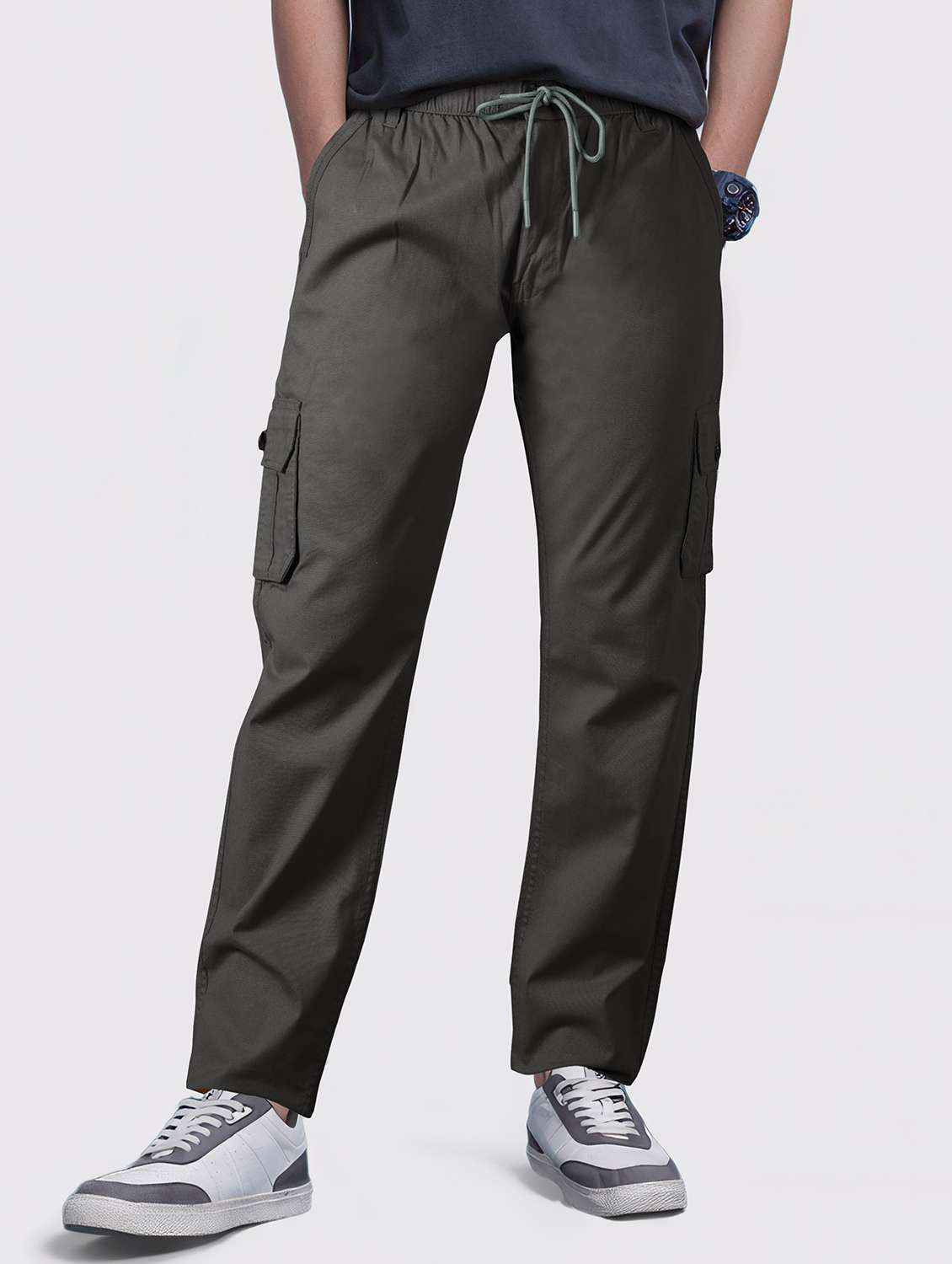 men solid mid rise cargo - 22254925 -  Standard Image - 1