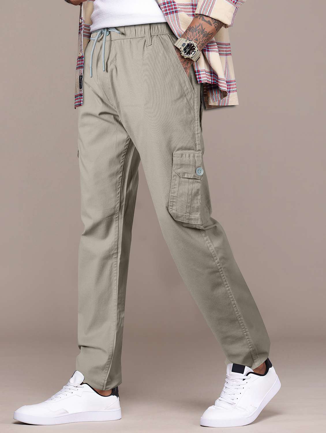 men solid mid rise cargo - 22254926 -  Standard Image - 1