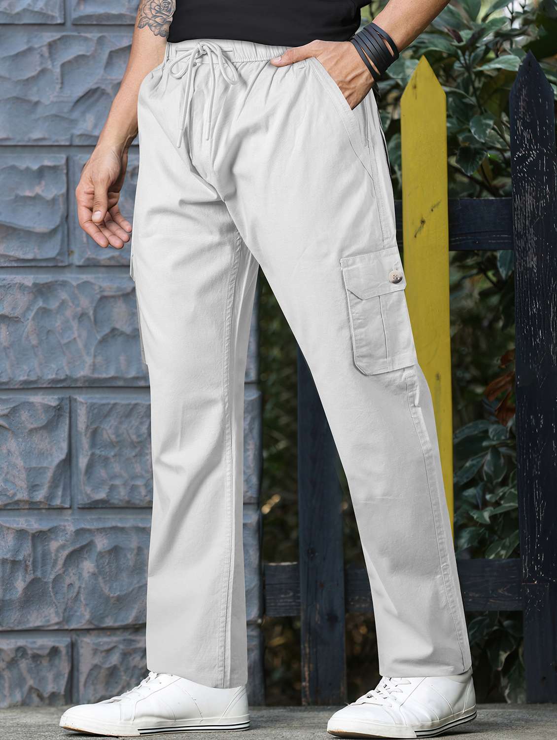 men solid mid rise cargo - 22254927 -  Standard Image - 1