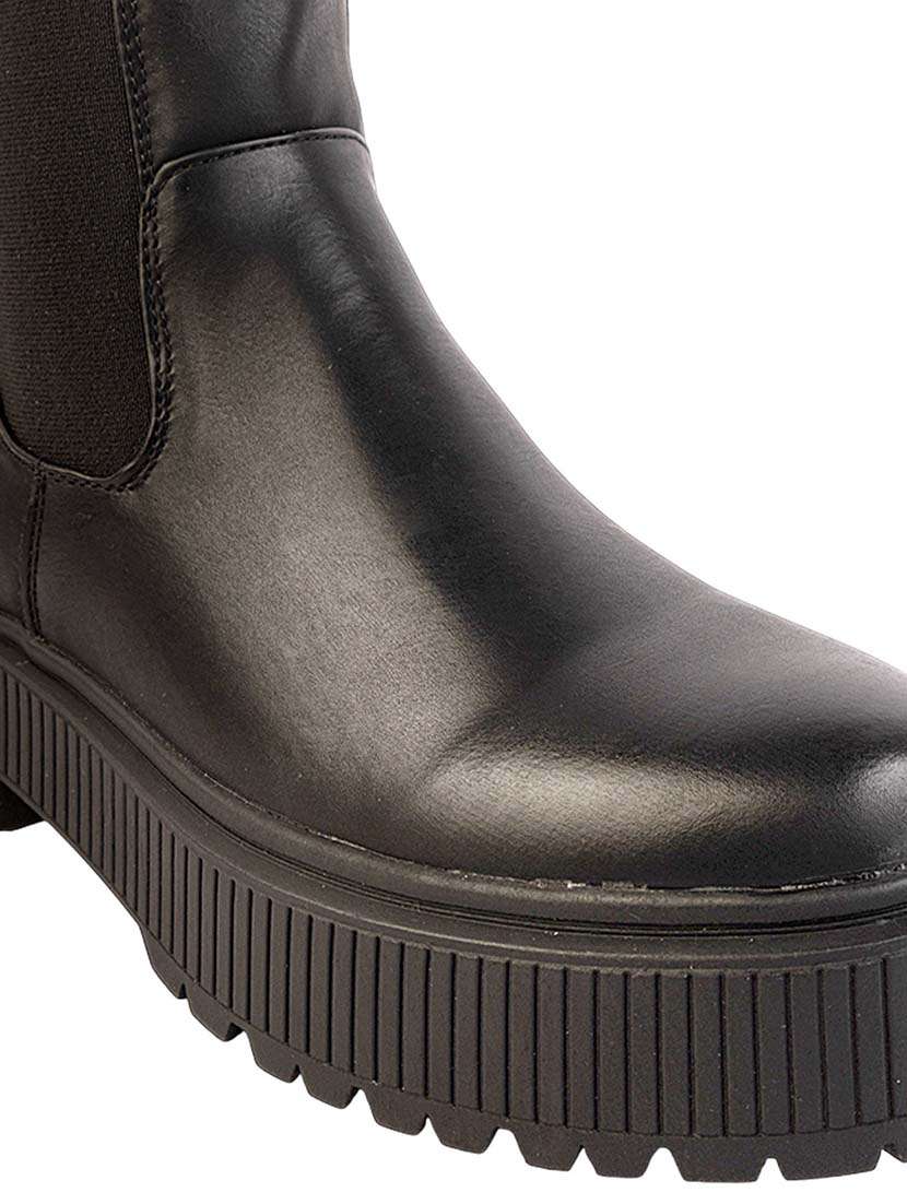 women solid knee length boots - 22255007 -  Standard Image - 4