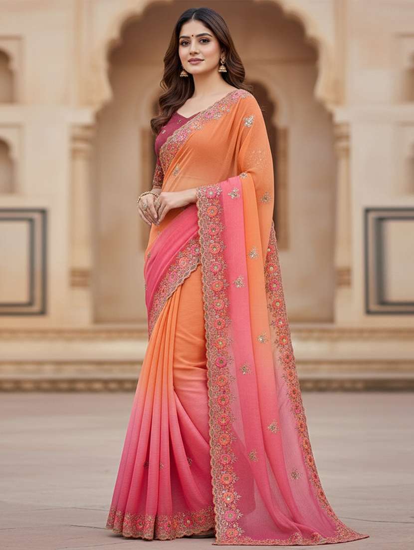 women ombre embroidered saree with blouse - 22255088 -  Standard Image - 1