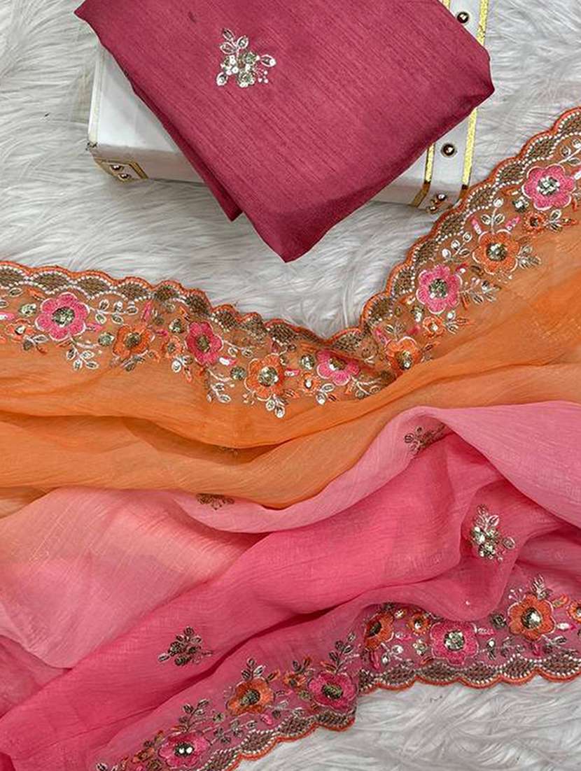 women ombre embroidered saree with blouse - 22255088 -  Standard Image - 4