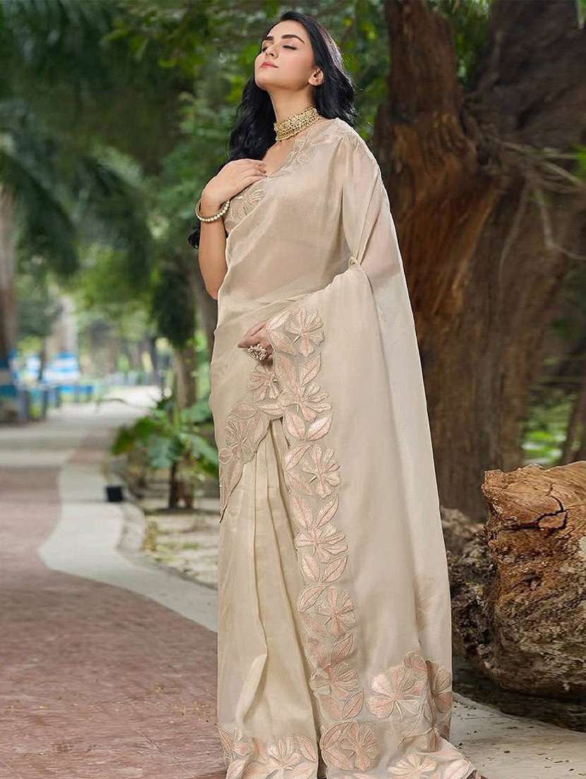 women solid with work embellished saree with blouse - 22255093 -  Standard Image - 1