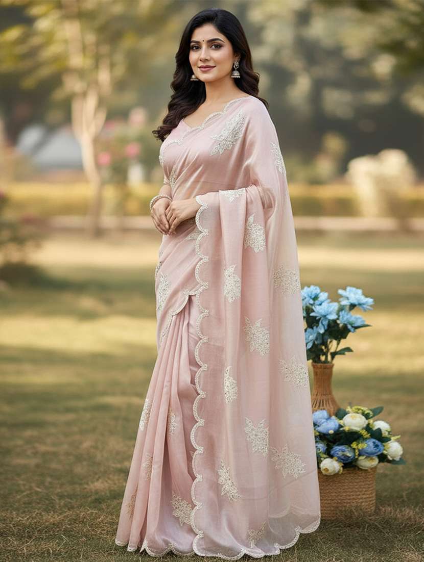 women solid with work embroidered saree with blouse - 22255094 -  Standard Image - 1