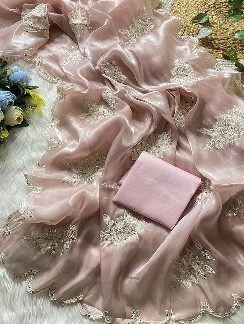 women solid with work embroidered saree with blouse - 22255094 -  Standard Image - 4