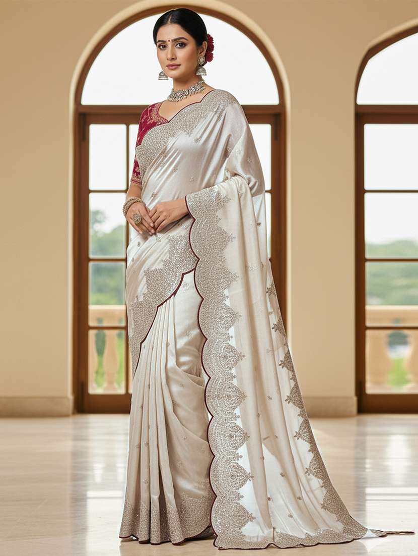 women solid with work embroidered saree with blouse - 22255097 -  Standard Image - 1
