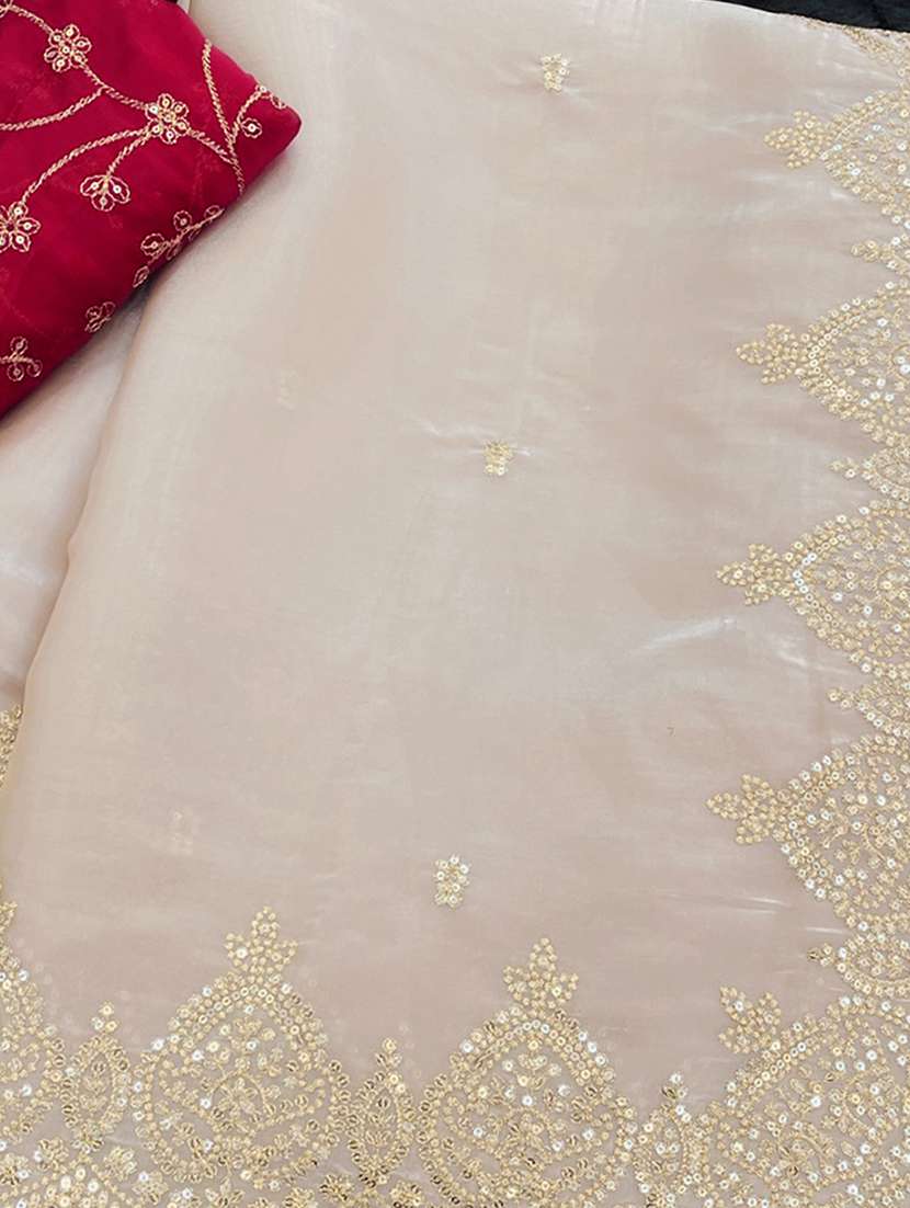 women solid with work embroidered saree with blouse - 22255097 -  Standard Image - 4