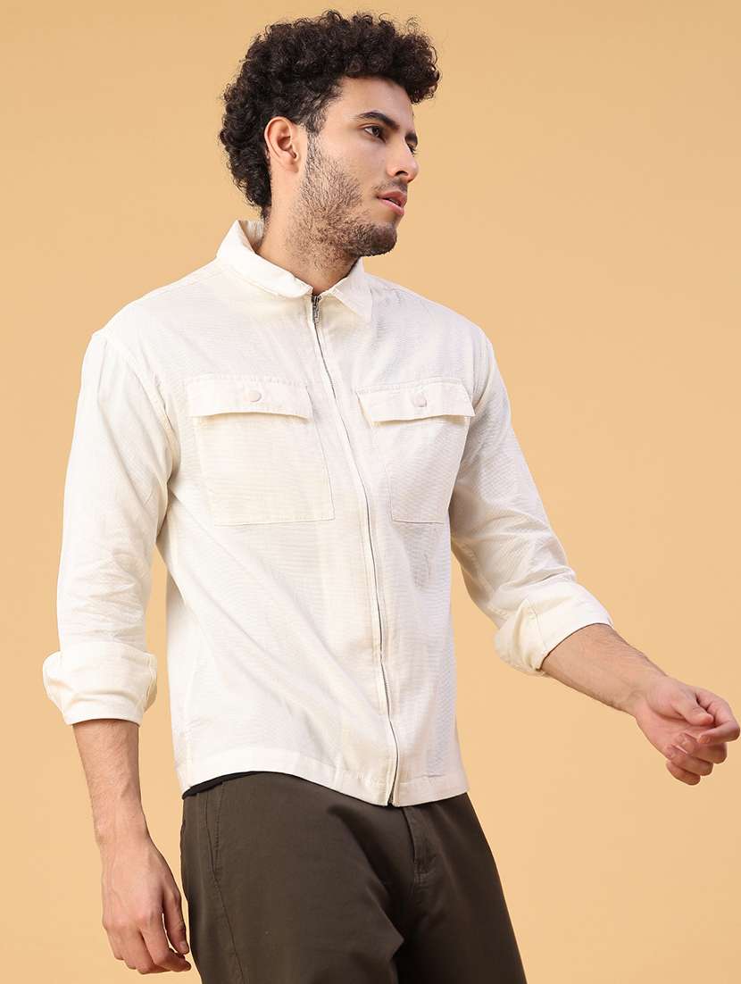 men solid collared long sleeve shacket - 22255109 -  Standard Image - 1