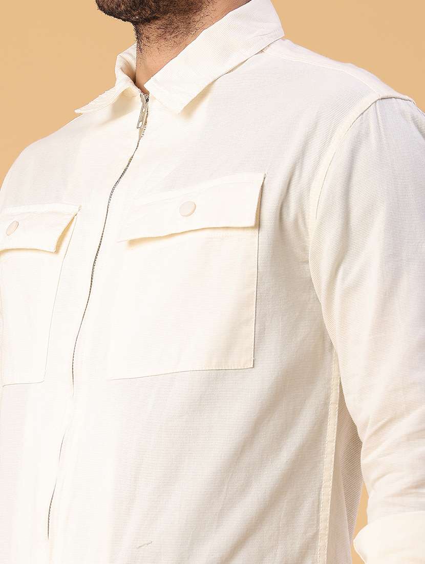 men solid collared long sleeve shacket - 22255109 -  Standard Image - 4