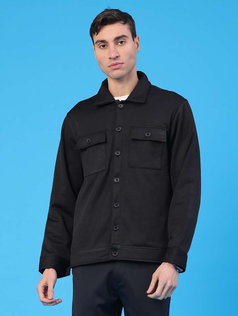 Men Solid Collared Long Sleeve Shacket - 22255146 -  Standard Image - 1