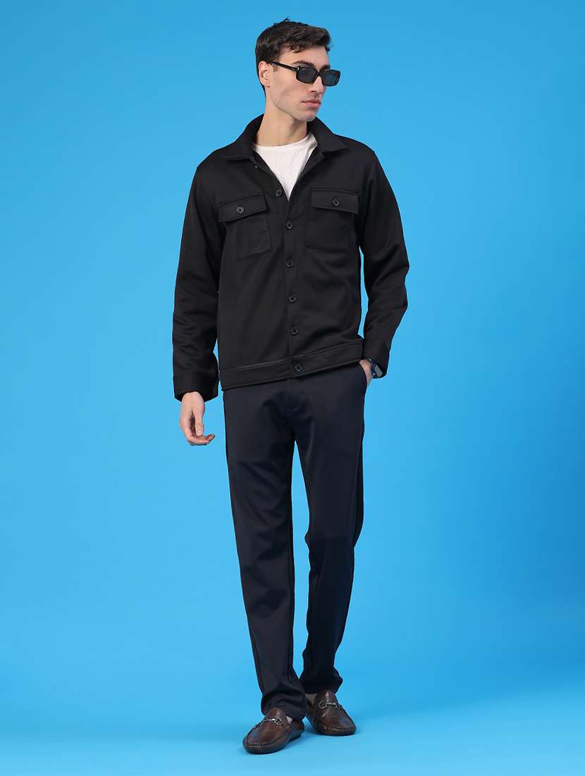Men Solid Collared Long Sleeve Shacket - 22255146 -  Standard Image - 4