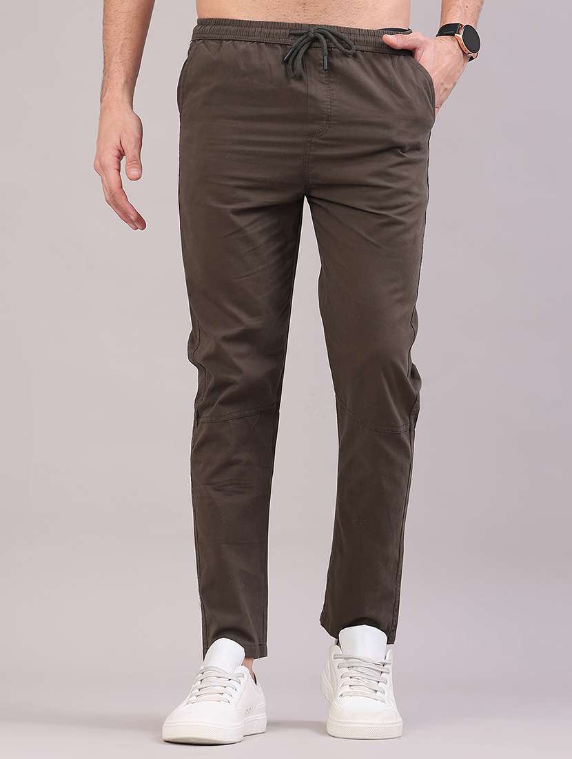 men solid mid rise full length track pant