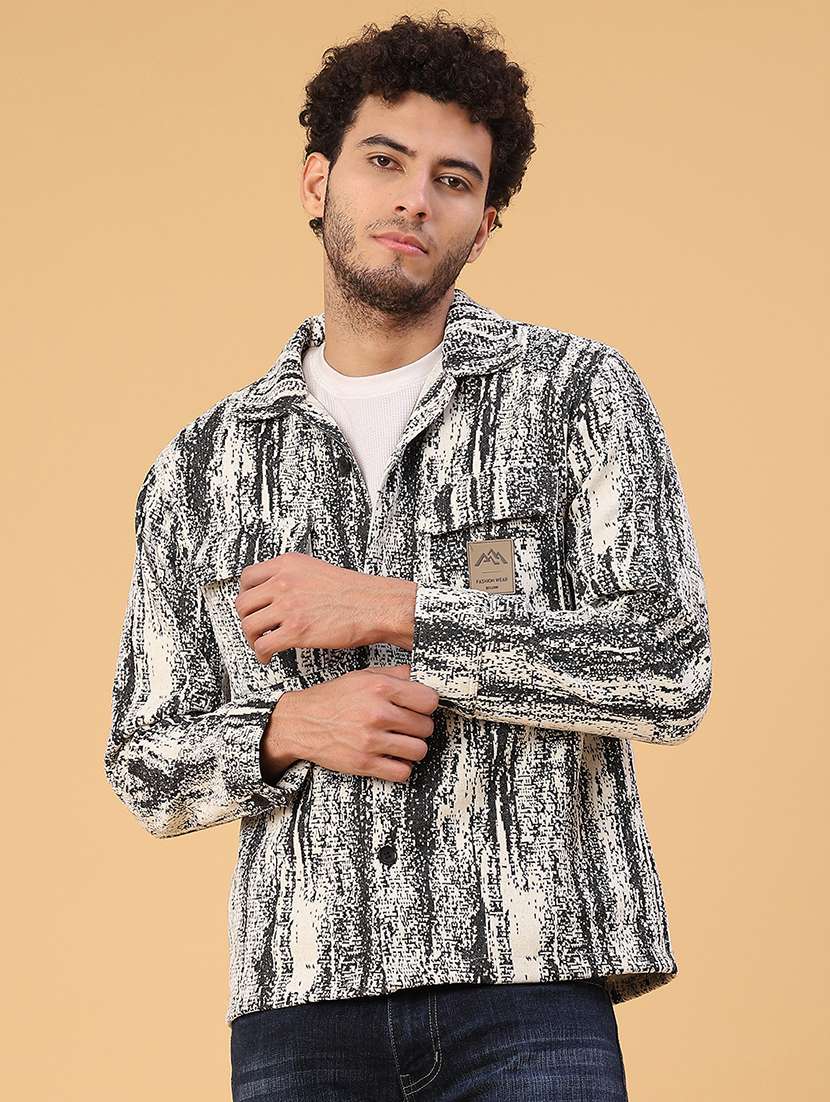 men printed collared long sleeve shacket - 22255163 -  Standard Image - 1