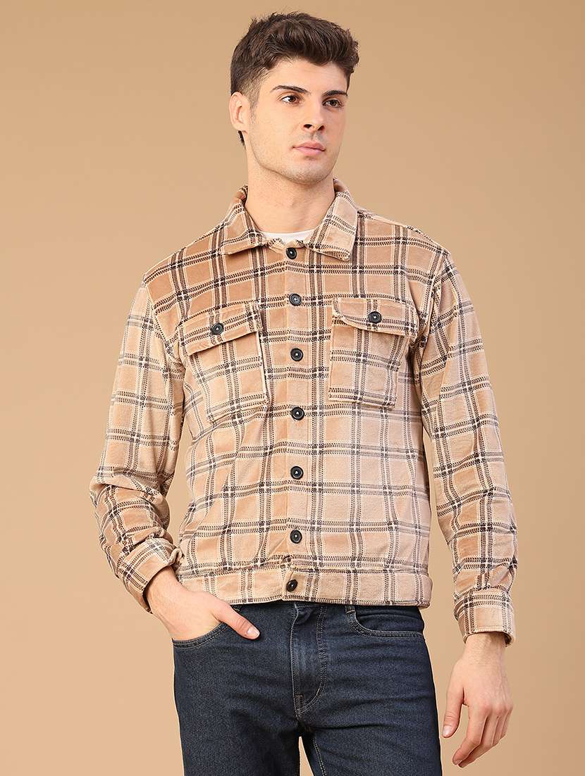 Men Checkered Collared Long Sleeve Shacket - 22255189 -  Standard Image - 1